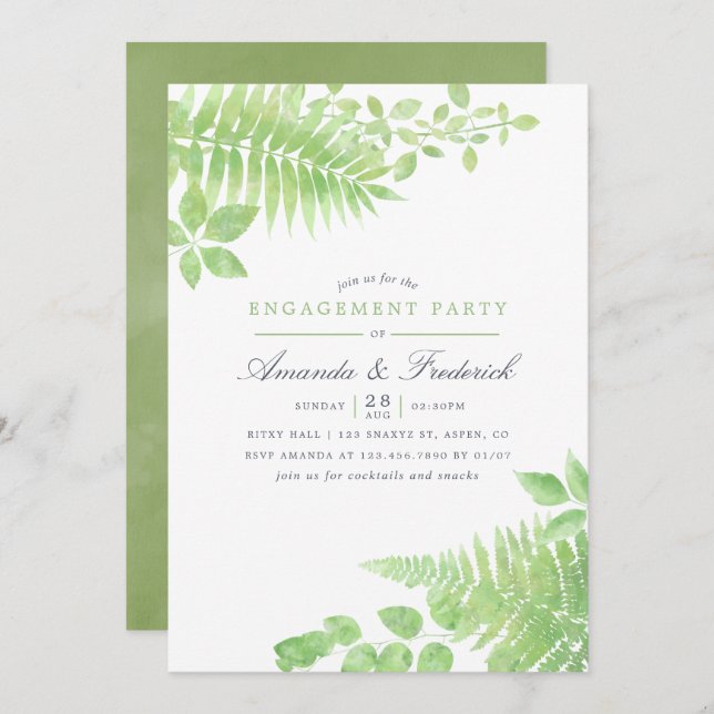 Watercolor Greenery Foliage Engagement Party Invitation (Front/Back)