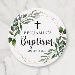 Watercolor Greenery Foliage Gold Baptism Favour Ta Tags