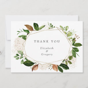 Watercolor Greenery Foliage Gold Geometric Frame Thank You Card