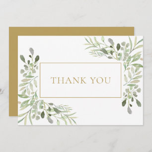 Watercolor Greenery Foliage Gold  Thank You Card