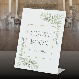 Watercolor Greenery Foliage Guest Book Pedestal Sign