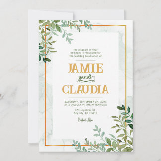 Watercolor greenery foliage leaves Wedding Invitation