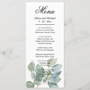Watercolor greenery foliage menu
