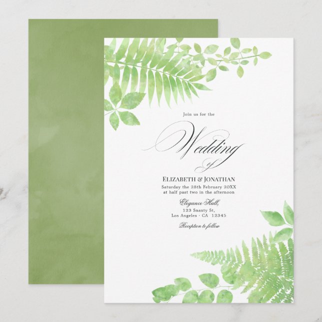 Watercolor Greenery Foliage Wedding Invitation (Front/Back)