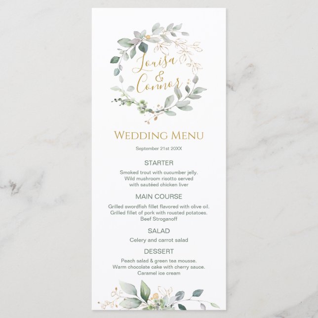 Watercolor Greenery Foliage Wedding Menu (Front)