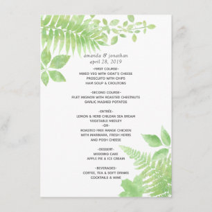 Watercolor Greenery Foliage Wedding Menu