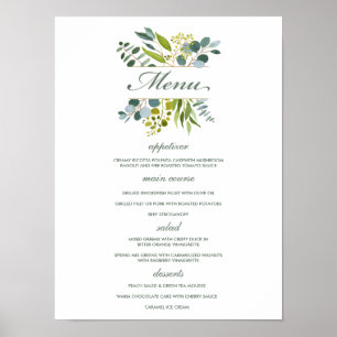 Watercolor greenery foliage Wedding Menu Sign