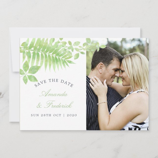 Watercolor Greenery Foliage Wedding Save the Date (Front)