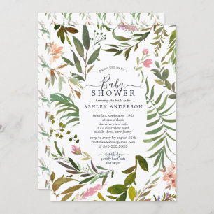 Watercolor Greenery Frame Botanical Baby Shower Invitation