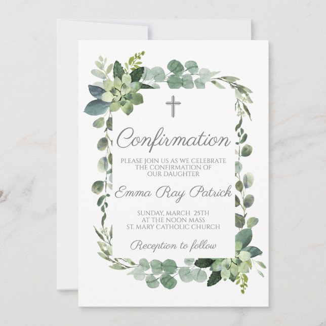 Watercolor Greenery Frame Confirmation  Invitation (Front)