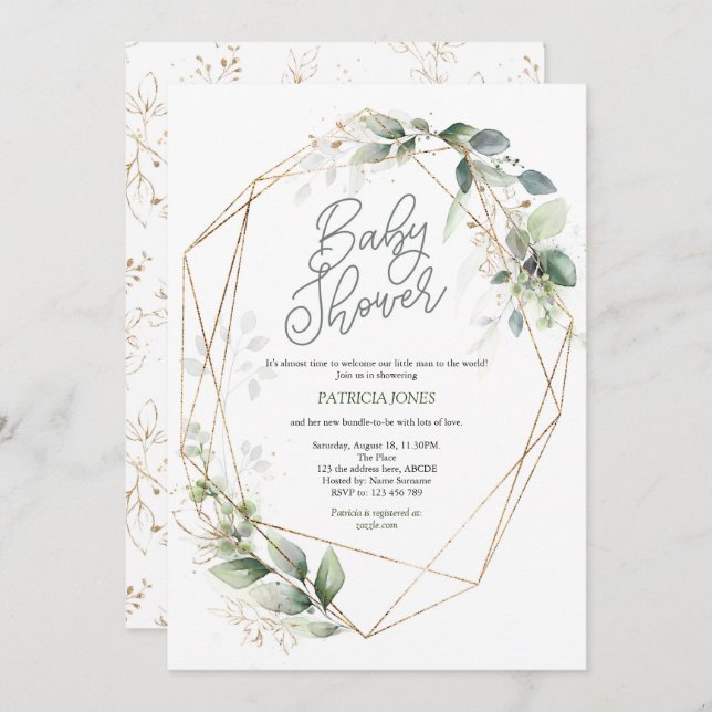 Watercolor, Greenery, Gender Neutral Baby Shower Invitation (Front/Back)