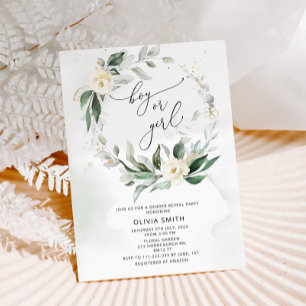 Watercolor Greenery gender reveal invitation