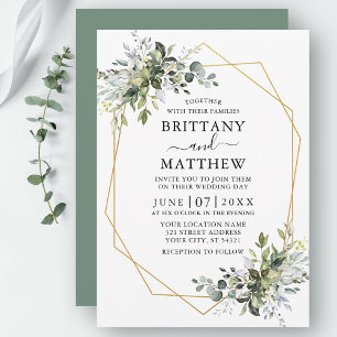 Watercolor Greenery Geo Frame Sage Green  Invitation