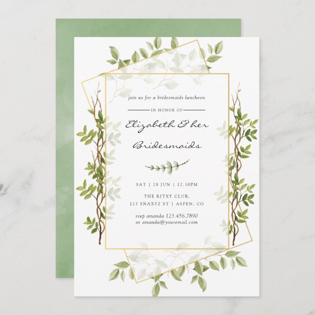 Watercolor Greenery Geometric Bridesmaids Luncheon Invitation (Front/Back)