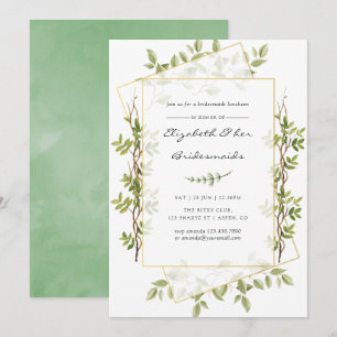 Watercolor Greenery Geometric Bridesmaids Luncheon Invitation