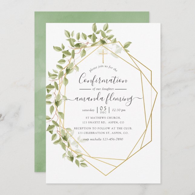 Watercolor Greenery Geometric Confirmation Invitation (Front/Back)