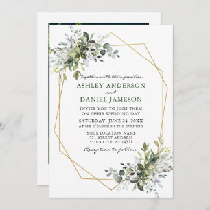 Watercolor Greenery Geometric Frame Photo Wedding Invitation