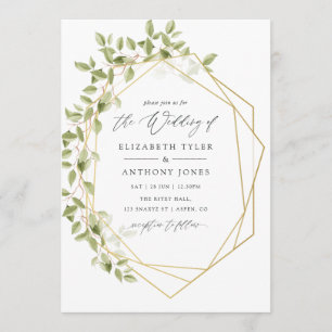 Watercolor Greenery Geometric Wedding Invitation