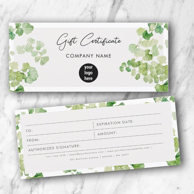 Watercolor Greenery Gift Certificate Voucher (Watercolor Greenery Gift Certificate Voucher)