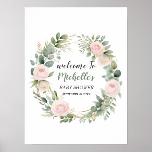 Watercolor Greenery girl baby shower welcome sign