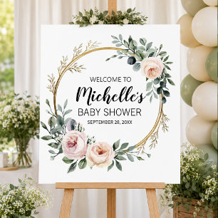 Watercolor Greenery girl baby shower welcome sign