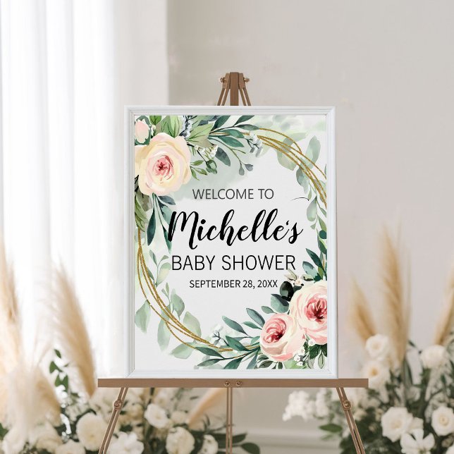 Watercolor Greenery girl baby shower welcome sign  (Creator Uploaded)