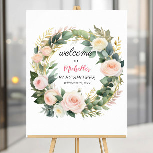 Watercolor Greenery girl baby shower welcome sign 