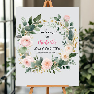Watercolor Greenery girl baby shower welcome sign 