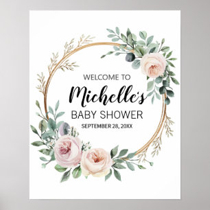 Watercolor Greenery girl baby shower welcome sign 