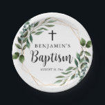Watercolor Greenery Gold Baptism Paper Plate<br><div class="desc">Cross Watercolor Greenery Gold Baptism Paper Plate</div>
