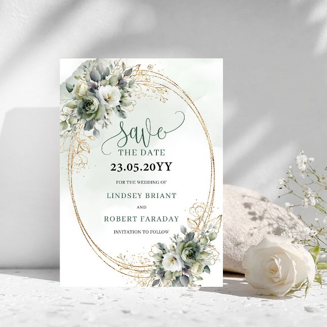 Watercolor Greenery Gold Botanical Save The Date (Watercolor Greenery Gold Botanical Save The Date)