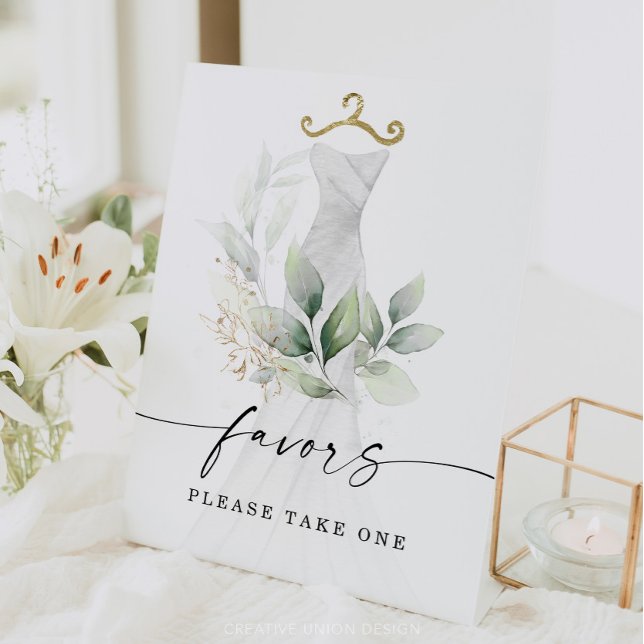 Watercolor Greenery Gold Bridal Shower Favours Sig Pedestal Sign (Creator Uploaded)
