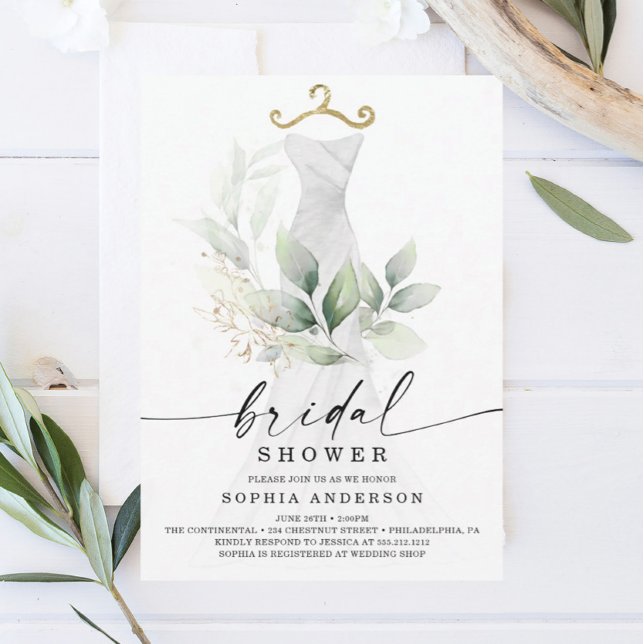 Watercolor Greenery Gold Bridal Shower Invitation (Creator Uploaded)