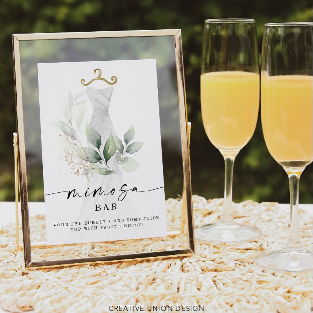 Watercolor Greenery Gold Bridal Shower Mimosa Sign (Creator Uploaded)
