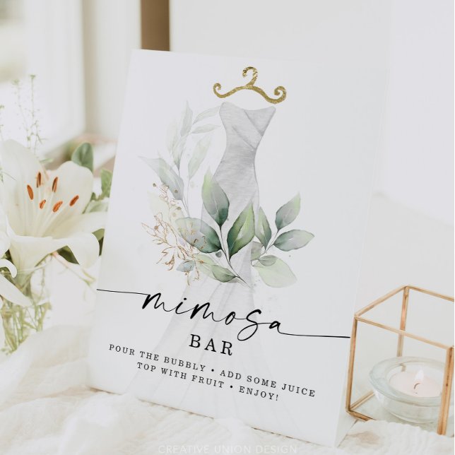 Watercolor Greenery Gold Bridal Shower Mimosa Sign (Creator Uploaded)
