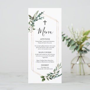 Watercolor Greenery Gold Cross Baptism Menu