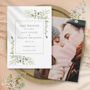 Watercolor Greenery Gold Geometric Photo Wedding Save The Date
