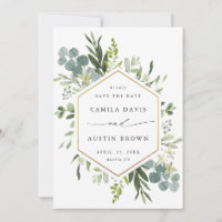 Watercolor Greenery Gold Hexagon Wedding Photo