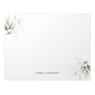 Watercolor Greenery Gold Leaves Personal   Name Notepad
