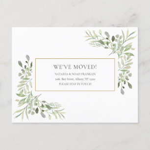 Watercolor Greenery Gold Moving Announcement Postcard