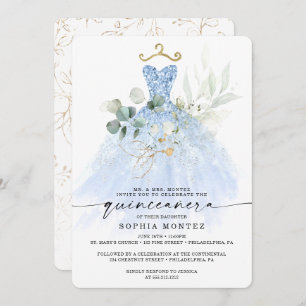 Watercolor Greenery Gold Quinceañera Birthday Invi Invitation