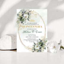 Watercolor Greenery Gold Quinceañera Birthday 
