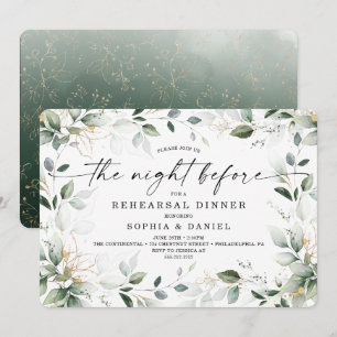 Watercolor Greenery Gold Rehearsal Dinner Invitation