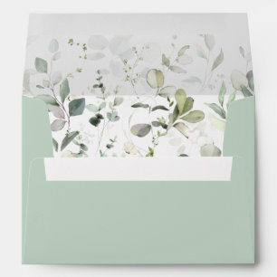 Watercolor Greenery Gold Return Address Envelope