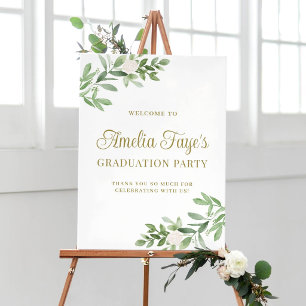 Watercolor Greenery Graduation Party Welcome Poster