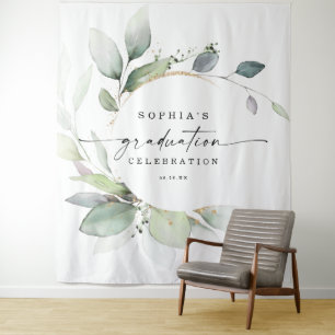 Watercolor Greenery Graduation Photo Prop Backdrop Tapestry