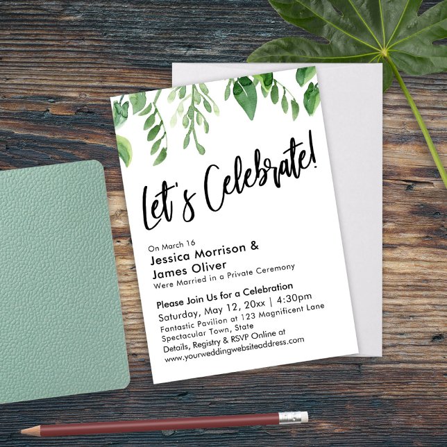 Watercolor Greenery & Handwriting, Let's Celebrate Invitation (Creator Uploaded)