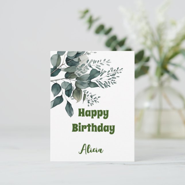 Watercolor Greenery | Happy Birthday Card (Standing Front)