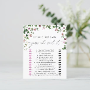 Watercolor greenery He said, She said Shower Game