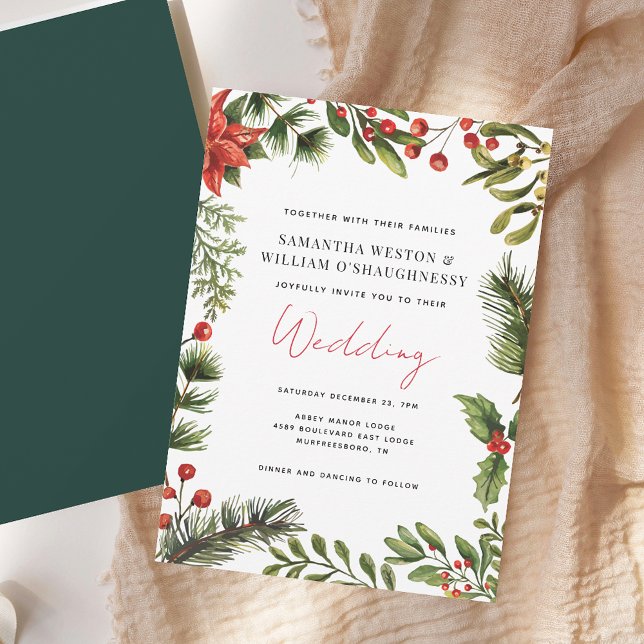 Watercolor Greenery Holiday Wedding Invitation (Watercolor Greenery Holiday Wedding Invitation)